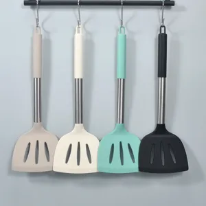Large Silicone Slotted Turner With Stainless Steel Handle Heat Resistant Non-Stick Kitchen Turner Spatula For Cooking Frying Home Restaurant