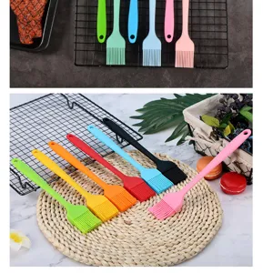 Detailed view of colorful silicone basting brushes, perfect for kitchen cooking, BBQ and baking.