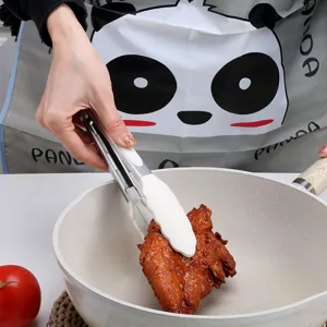 Stainless steel food tong with silicone tip, heat resistant kitchen cooking clip for BBQ.