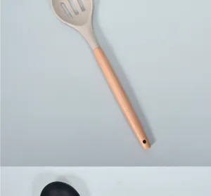 Silicone slotted spoon with wooden handle kitchen cooking colander tool non-stick utensil