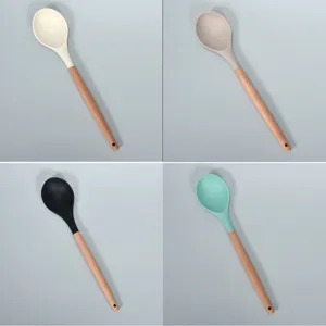 Silikon Kochlöffel mit Massivholzgriff antihaftbeschichtet hitzebeständig Küchenutensil