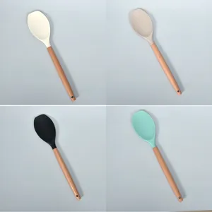 Espátula de cocina de silicona con mango de madera maciza herramienta de horneado.