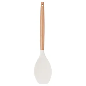 Espátula de silicona con mango de madera, cuchara de cocina blanca vista principal
