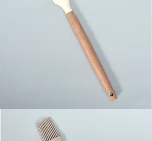 Silicone kitchen utensil set with wooden handle heat resistant baking brush pastry oil brush tool