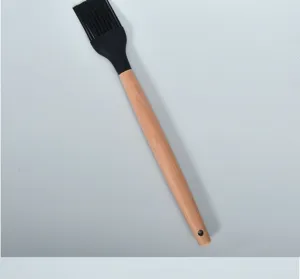 Silicone basting brush with solid wooden handle for kitchen BBQ oil and baking tool