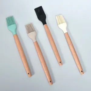 Silicone basting brush with wooden handle for kitchen BBQ baking cooking oil sauce tools