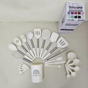 24-piece silicone kitchen utensil set with heat-resistant spatula and stainless steel handles.