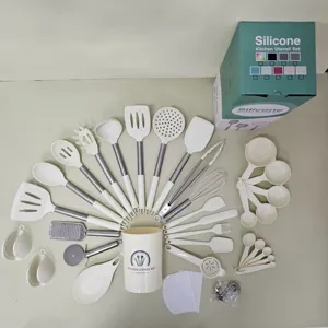 43-Piece Silicone Kitchen Utensil Set with Stainless Steel Handles for Non-Stick Cookware