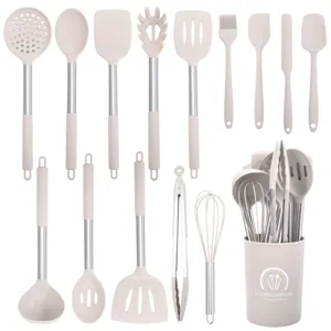 Modern Minimalist Silicone Kitchen Utensil Set With Stainless Steel Handle Non-Stick Heat Resistant Cooking Tools For Home