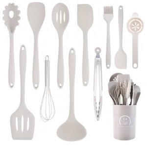 12Pcs Heat Resistant Silicone Kitchen Utensils Set Non-Stick Cooking Spoons Spatulas Tongs Whisk With Storage Bucket Kitchenware