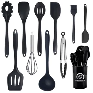 11-teiliges Silikon Küchenhelfer Set mit Halter, hitzebeständige Kochlöffel und Spatel.