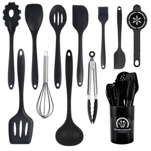 12-piece silicone kitchen utensil set heat resistant cooking spatulas spoons with holder