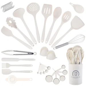 38-piece silicone kitchen utensil set with holder, heat resistant cooking tools for nonstick cookware.