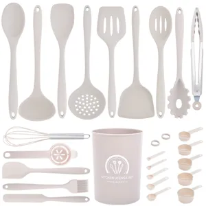 Modern Minimalistisch Hitzebeständig Silikon Küchenhelfer Set Antihaft Kochgeschirr Pfannenwender Löffel Set Für Küche Kochen