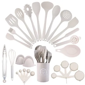 Heat Resistant Silicone Stainless Steel Kitchen Utensils Storage Bucket Nonstick Cooking Spoon Spatula Turner Tongs Whisk Tools