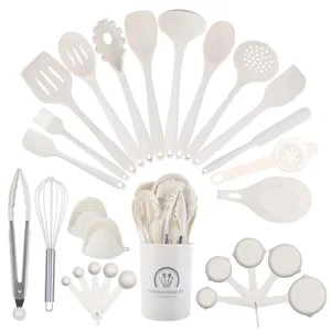28-piece silicone kitchen utensil set heat resistant cooking spatulas spoons nonstick cookware