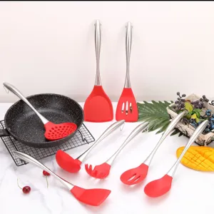Stainless Steel Silicone Kitchen Utensil Set Non-Stick Heat Resistant Spatula Soup Spoon Colander Cooking Tool