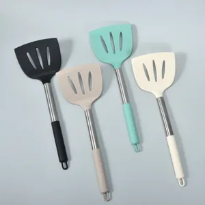 Large silicone slotted spatula with stainless steel handle heat resistant cooking kitchen tool