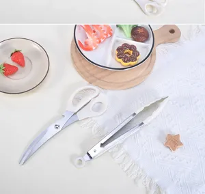 Edelstahl Küchenschere und Zange Set mit Silikongriffen zum Kochen und Backen.