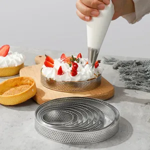 Stainless Steel Perforated Tart Ring Set Round Mousse Cake Baking Mold Kitchen Tool Set
