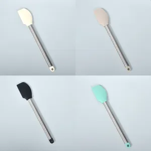 Silicone spatula with stainless steel handle, ideal for kitchen baking, cream mixing.