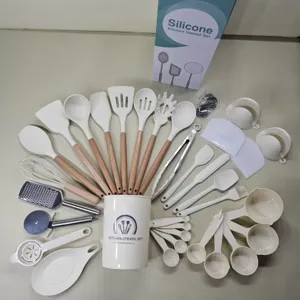 43pcs silicone kitchen utensil set with wooden handles heat resistant cooking tools