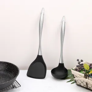 Stainless steel silicone kitchen utensils set spatula and soup ladle for nonstick cookware