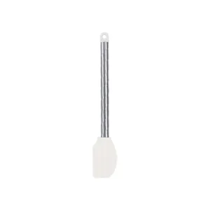 Silicone spatula with stainless steel handle, ideal for baking, cake cream, and stirring batter.