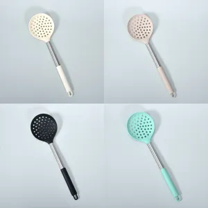 Silicone Colander Stainless Steel Handle Kitchen Skimmer Cooking Spoon Multi-Color
