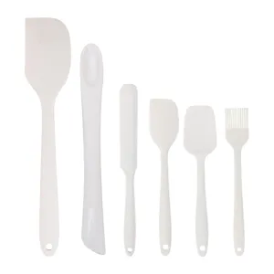 Set di 6 spatole da forno in silicone, raschietto per crema bianco e pennello per dolci.