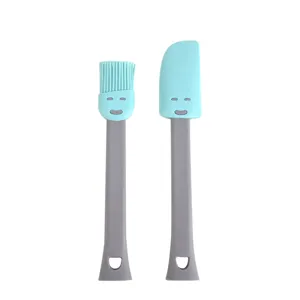 Silicone Spatula and Oil Brush 2-Piece Set Cute Baking Tool Kitchen Utensil Set Blue Gray