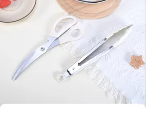 Korean BBQ scissors and food tongs set, stainless steel kitchen grilling tools for outdoor cooking.
