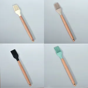 Silicone pastry brush with wooden handle for kitchen BBQ baking and oil cooking tools 4pcs