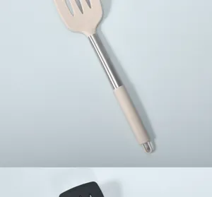 Spatola forata silicone manico acciaio inossidabile cucina utensile cottura beige