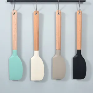 Voedselveilige Siliconen Bakspatel Met Massief Houten Handvat Anti-Anbak Crèmeschraper Hittebestendig Boterspatel Koken Taartschep Voor Keukengereedschap