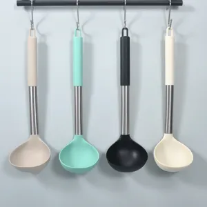 Silicone Soup Ladle With Stainless Steel Handle Heat Resistant Nonstick Cooking Spoon Long Kitchen Ladle For Soup Serving