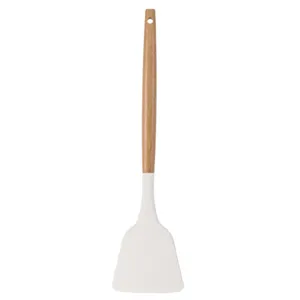 Siliconen spatula met massief houten handvat voor antiaanbak kookgerei hittebestendig koken.