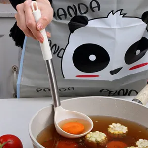 Stainless steel handle silicone soup spoon for kitchen cooking and food prep use main view