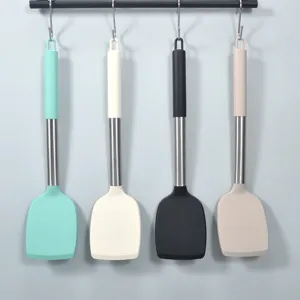 Stainless Steel Silicone Spatula Non Stick Heat Resistant Cooking Turner Kitchen Utensil Solid Spatula For Home Cooking