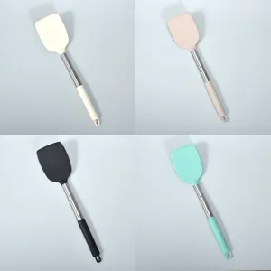 Stainless steel handle silicone spatula set, non-stick cookware kitchen cooking tools set.