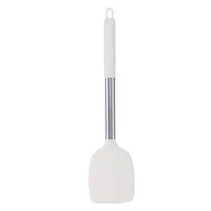 Stainless steel handle silicone spatula for non-stick cookware, heat resistant kitchen tool.