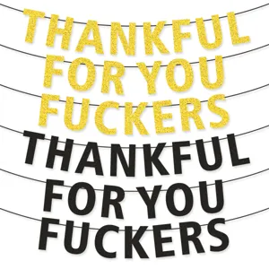 Humorous Thanksgiving Banner Thankful For You Fuckers Glitter Cardstock Garland Autumn Friendsgiving Party Hanging Bunting Decoration