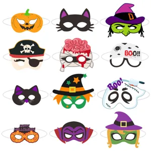 Halloween party decoration masks set, spooky costume photo props for holiday events.