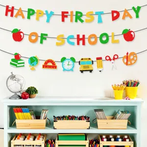 School glitter banner back to school party decoration happy first day classroom decor