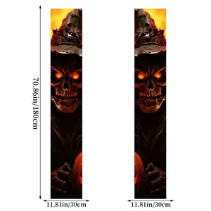 Halloween porch sign banners spooky skull hanging decorations for party 70x12 inch set
