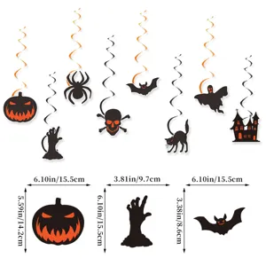 Halloween party hanging decorations swirl cards set with pumpkin bat ghost skull props