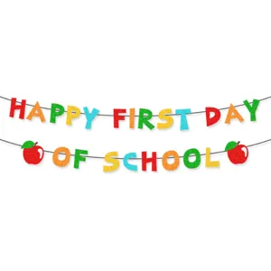Glittery Happy First Day of School Banner Classroom Party Decor Garland Display