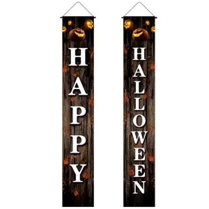 Halloween door banner porch sign scary pumpkin hanging decorations pair for outdoor party