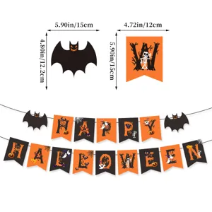 Halloween party banner decoration set featuring bats and pumpkin elements for holiday decor