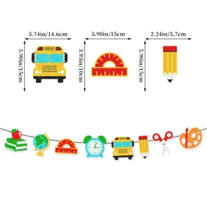Guirlanda de autobus escolar y papeleria para decoracion de fiesta de regreso a clases.